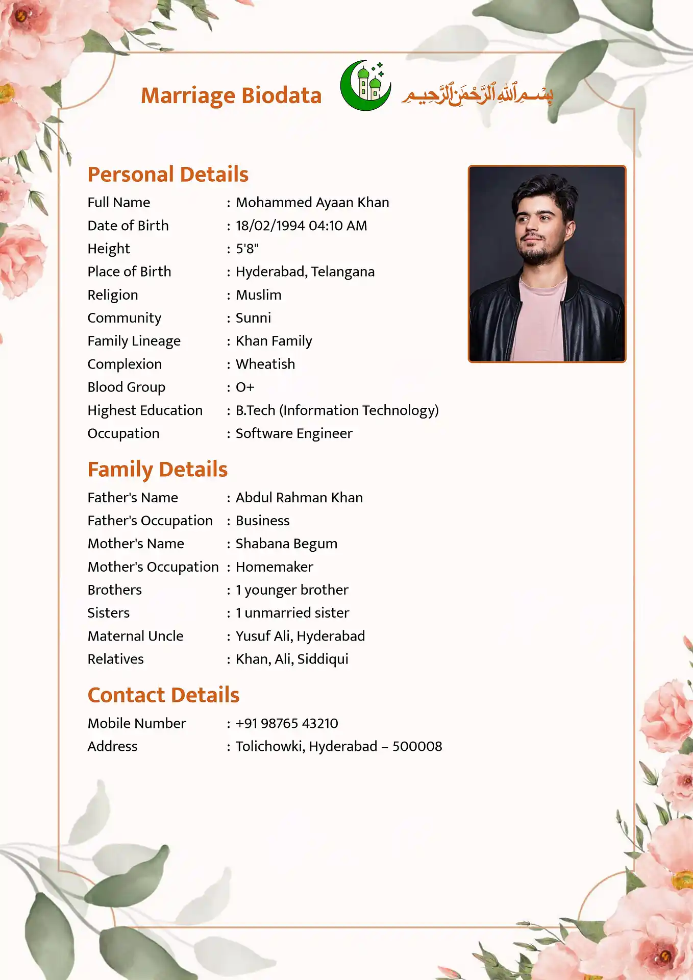 Template 2 biodata template