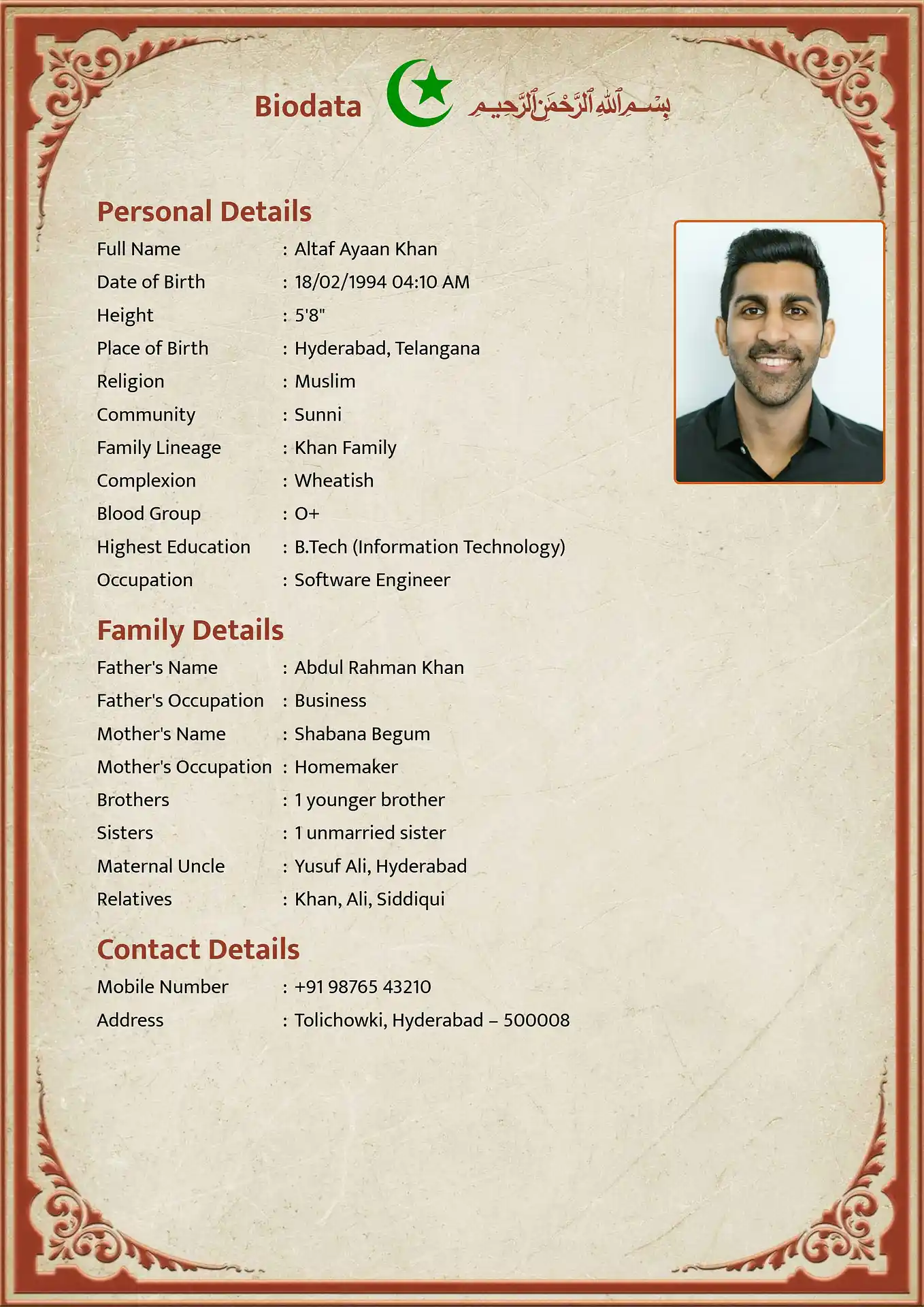 Template 6 biodata template