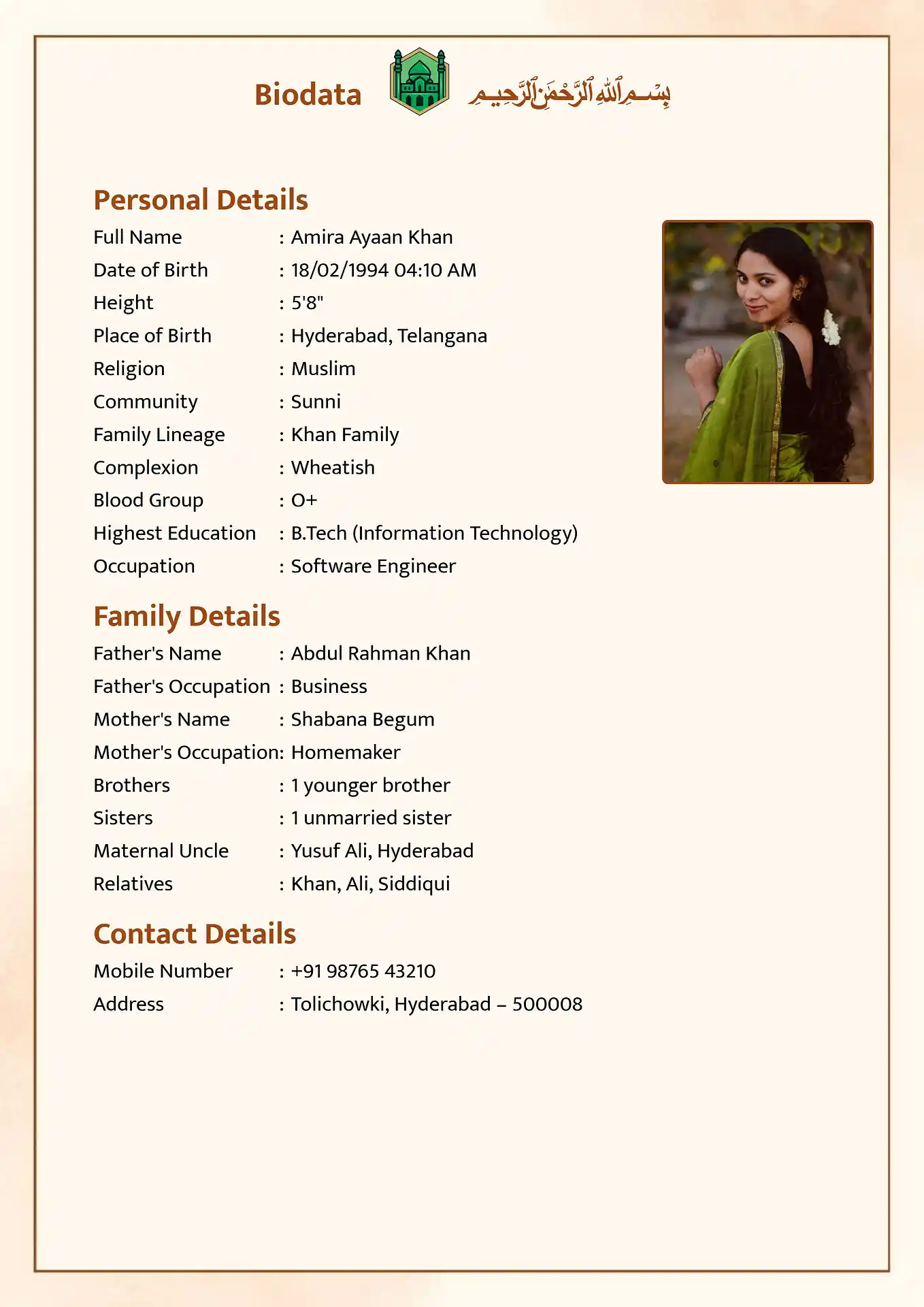 Template 7 biodata template
