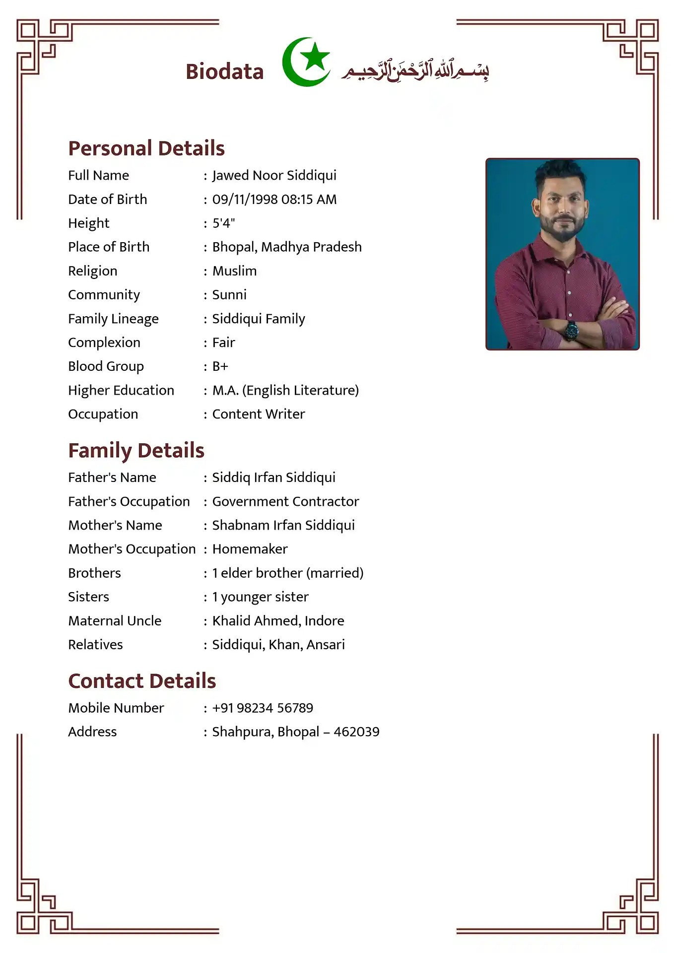 Template 8 biodata template