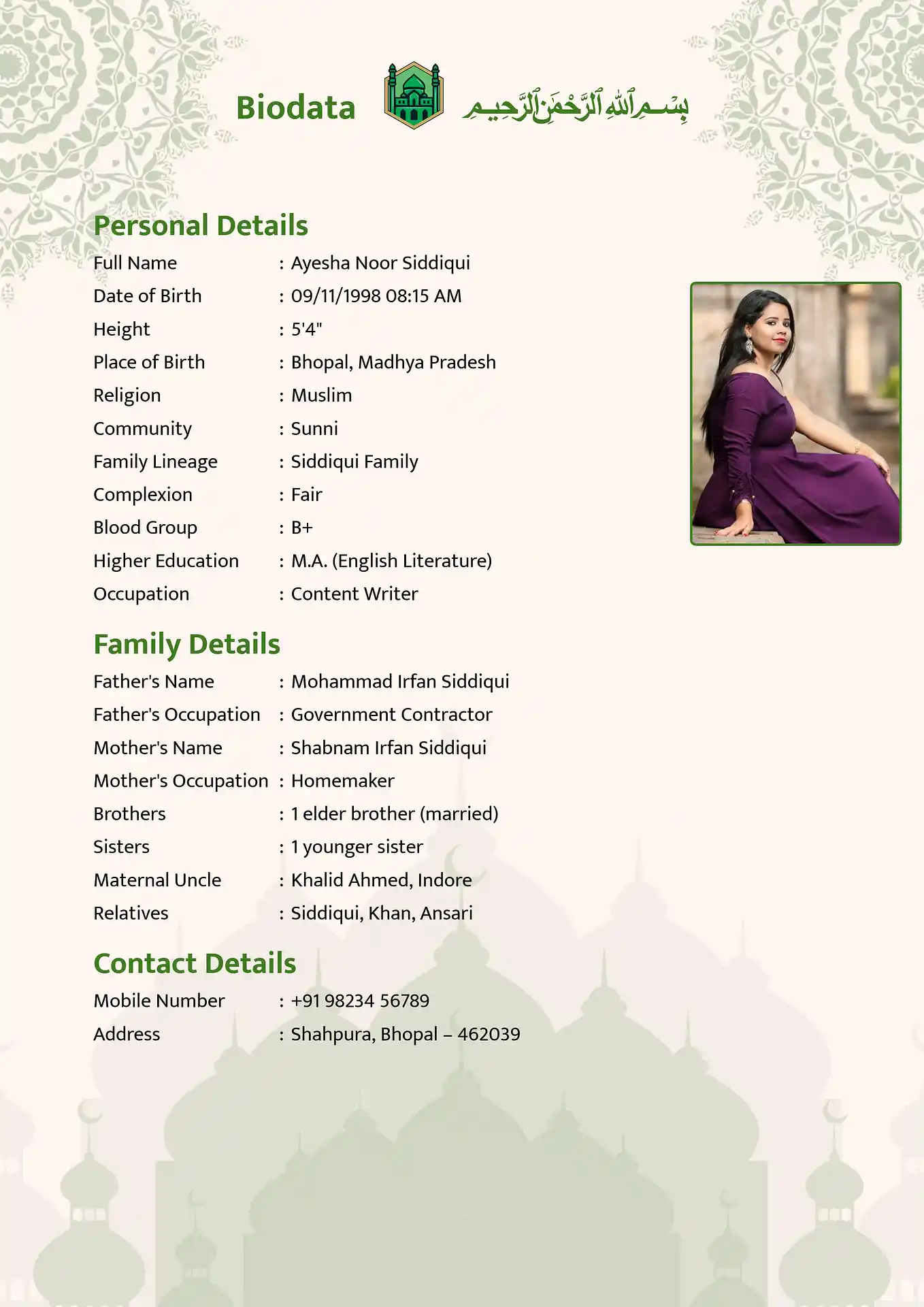 Template 7 biodata template